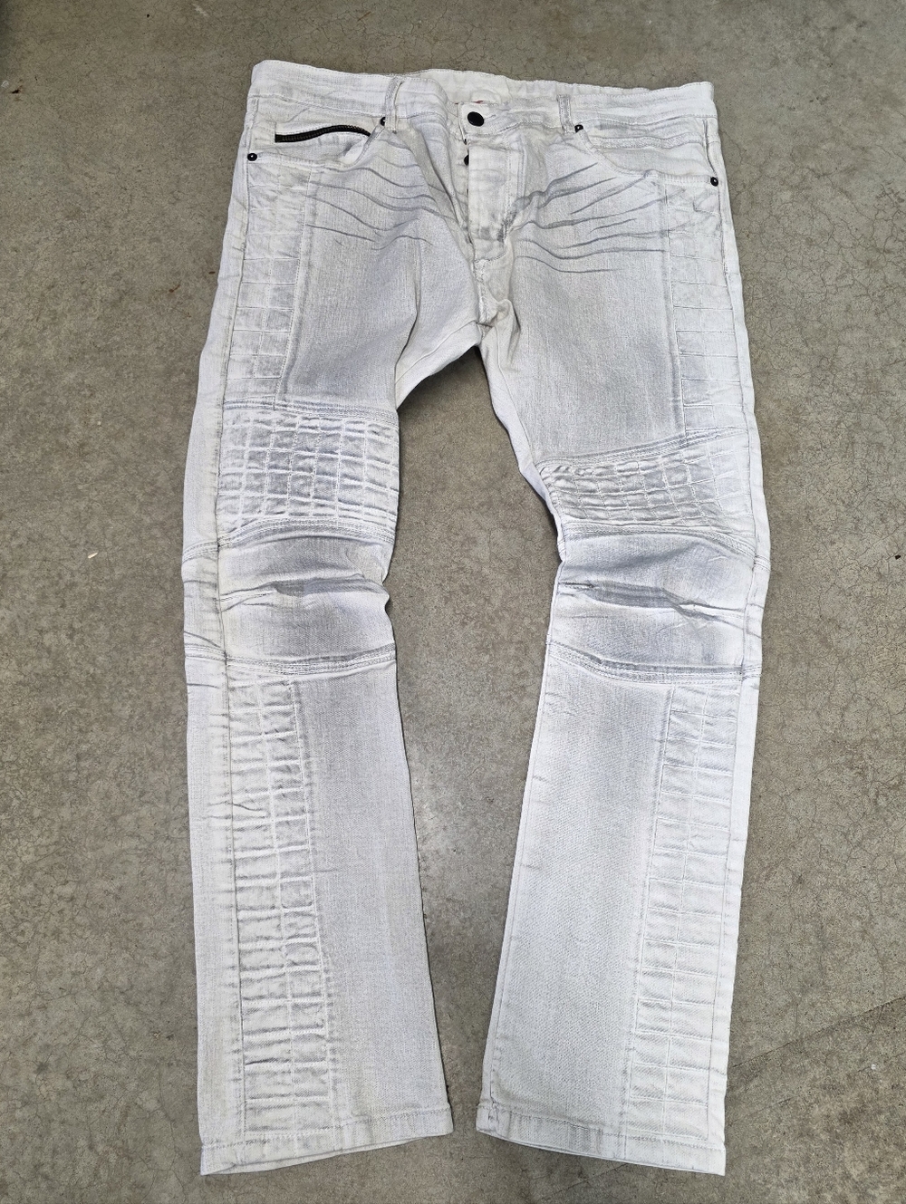 Rockstar Men's White Washed Moto Jeans - Contemporary Slim Fit 38